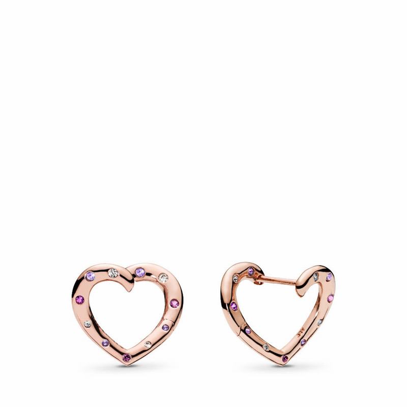 Pandora Rose™ Bright Hearts Hoop Earrings Ireland - Pandora Rose/Purple/Mixed Stones/Cubic Zirconia